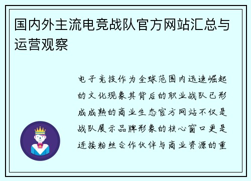 国内外主流电竞战队官方网站汇总与运营观察